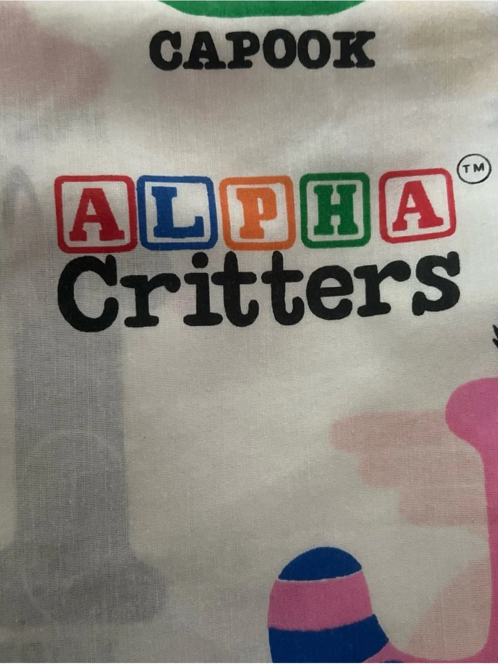 Vintage ALPHA CRITTERS Twin Flat Sheet 1985 ALPHABET CHARACTER MATERIAL VGC.